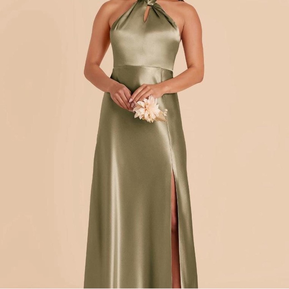 Birdy Grey Satin Olive Halter Gown